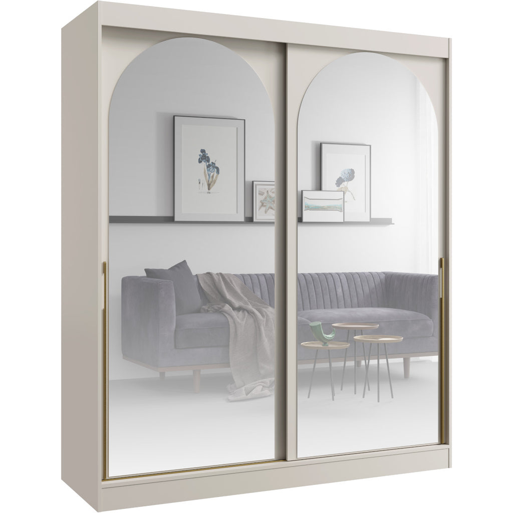 VelvetForms Mogi – Eksklusiv Premium Skydelågegarderobe 180cm med Spejl (Cashmere / Guld)