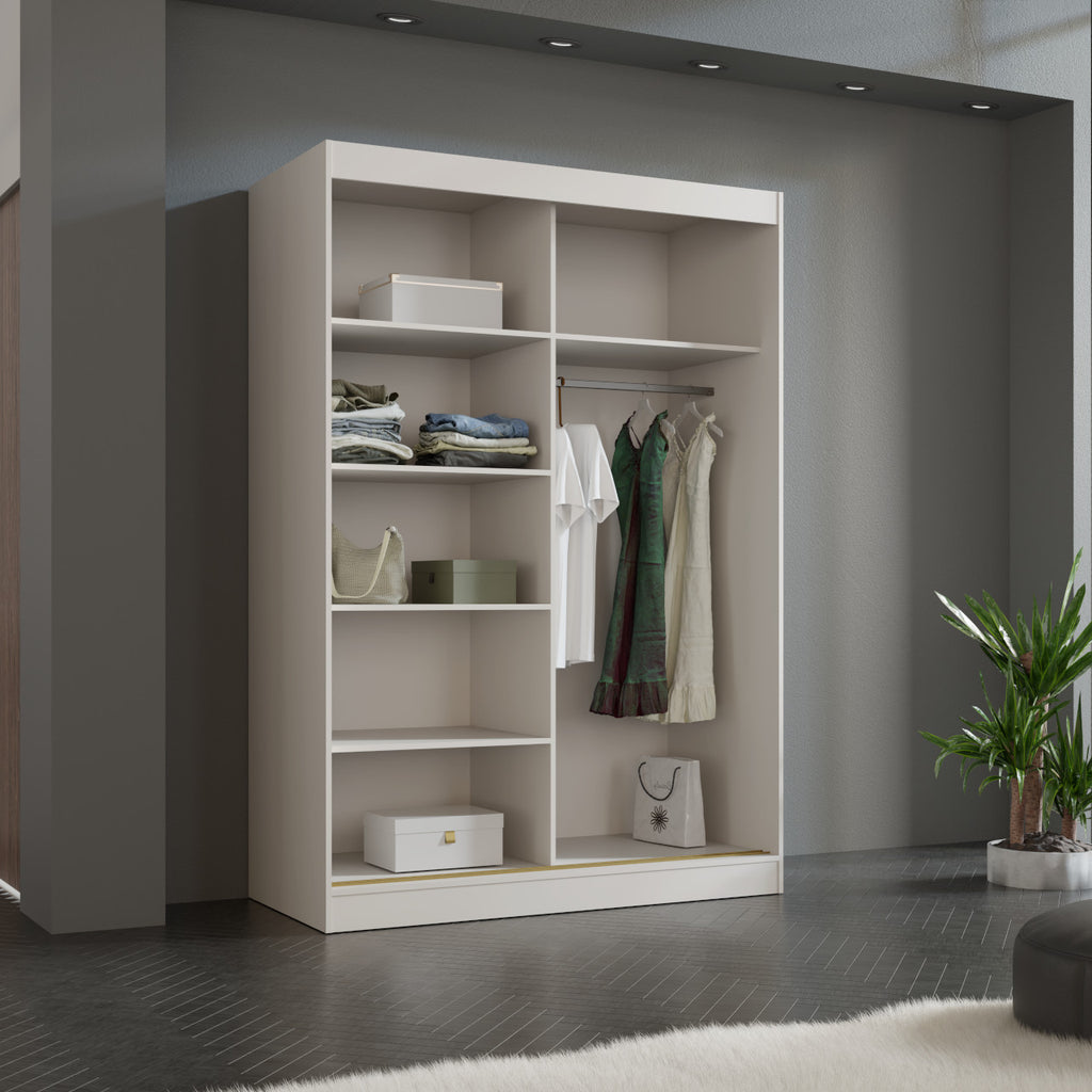 VelvetForms Mogi – Eksklusiv Premium Skydelågegarderobe 180cm med Spejl (Cashmere / Guld)