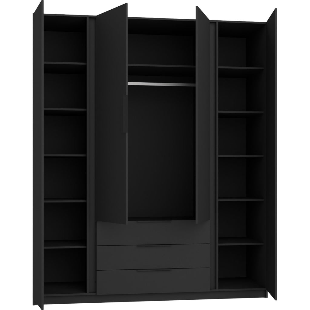 VelvetForms Kaya 05 – Eksklusiv Premium Garderobeskab 200cm med Spejl & Skuffer (Sort / Evoke Eg / Sort)