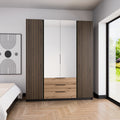 VelvetForms Kaya 05 – Eksklusiv Premium Garderobeskab 200cm med Spejl & Skuffer (Sort / Evoke Eg / Sort)