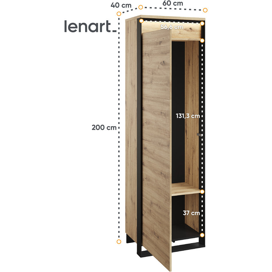 VelvetForms Quant 3 – Eksklusivt Premium Garderobsæt med LED (Artisan Eg / Sort)