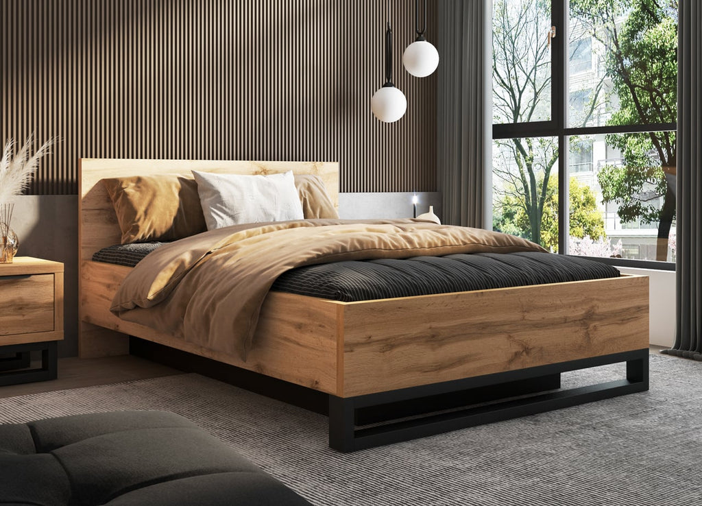 VelvetForms Helen HL50 – Eksklusiv Sengeramme med Opbevaring 140x200 (Wotan Eg)